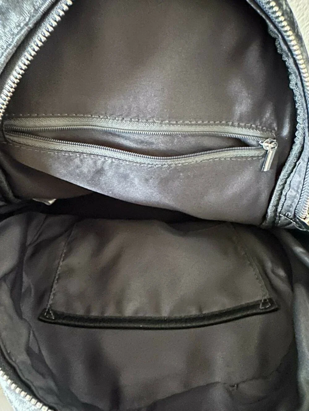 Fashionable Velvet Star Mini Backpack Grey Faux Leather Trim